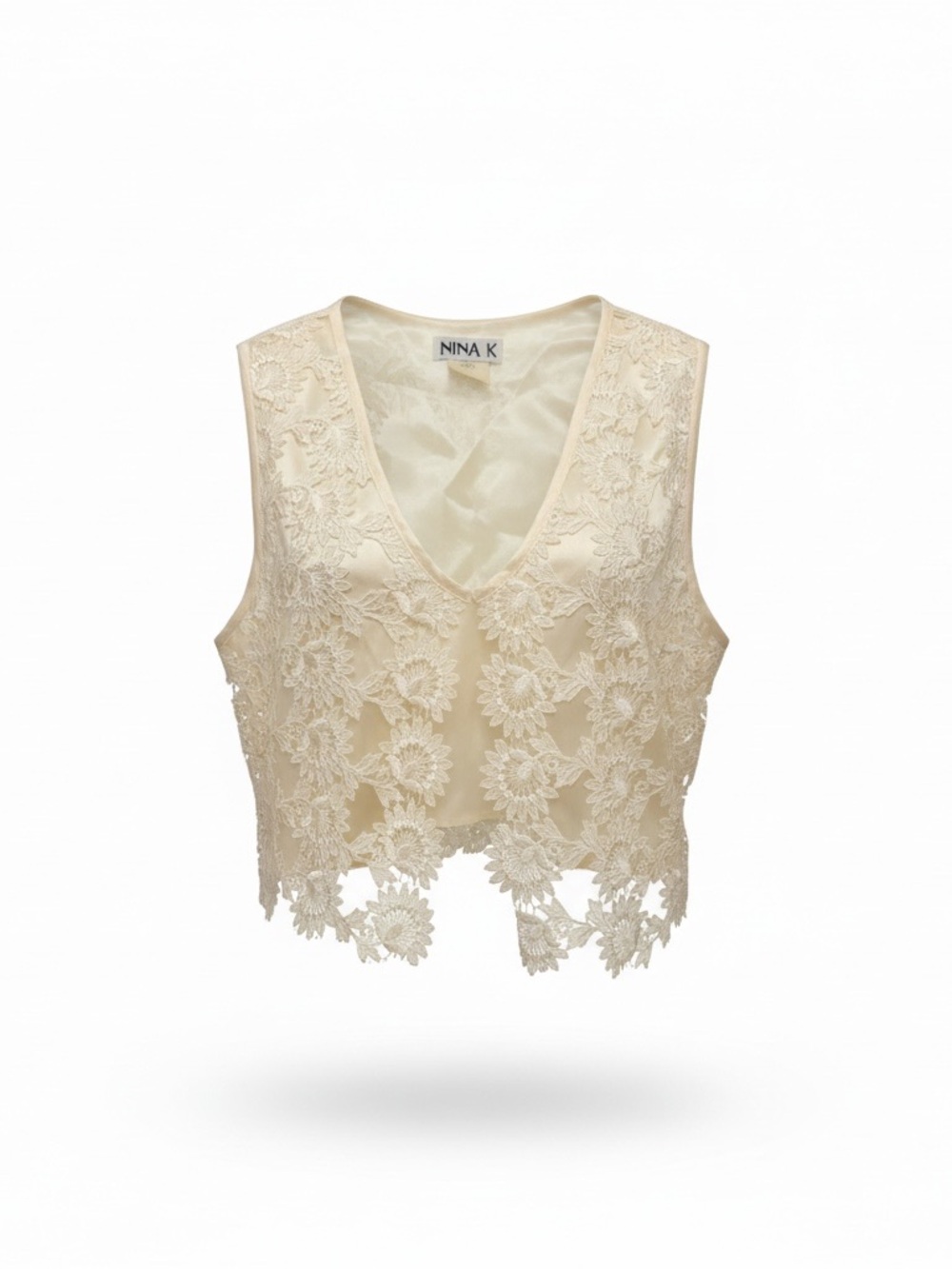 1990's Nina K Cream Lace V-Neck Cropped Vest